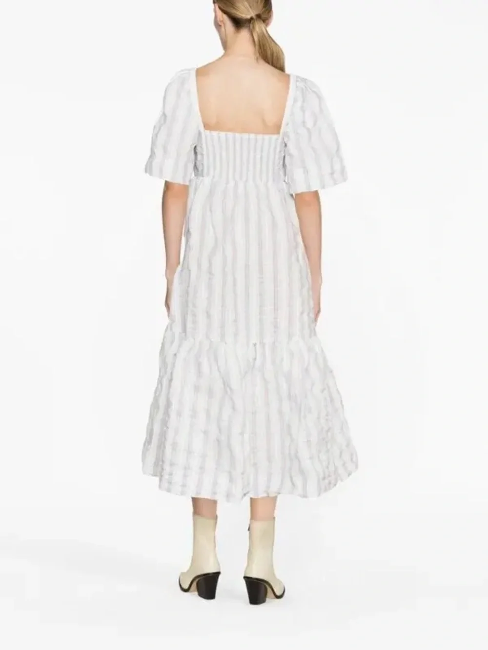 GANNI Pastel Striped Seersucker Midi Dress